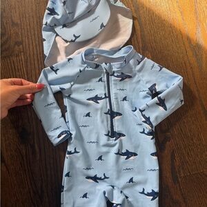 Shark Print Kids Swim Set - Blue